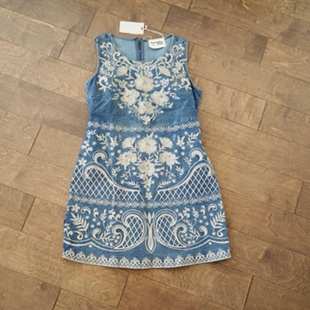 NWT Savanna Jane Sleeveless Embroidered Dress Blue Womens Size Small